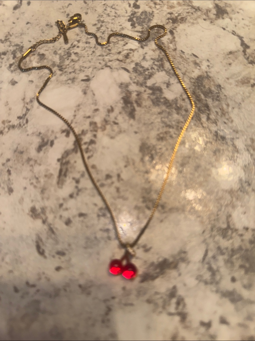 Vintage Gold Cherry Pendant Necklace with Red Crystals - Picture 3 of 4